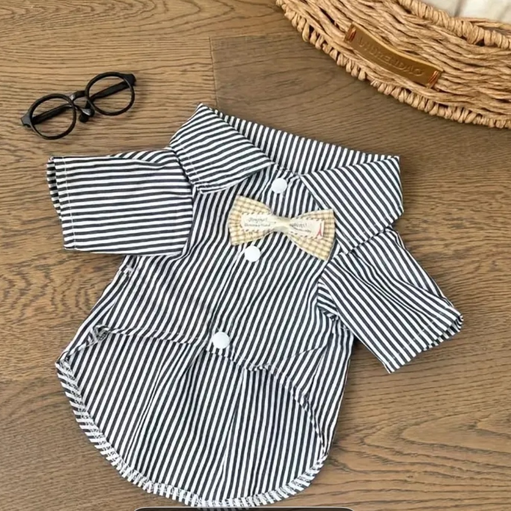 Striped Pet Shirt with Bow Tie - size small